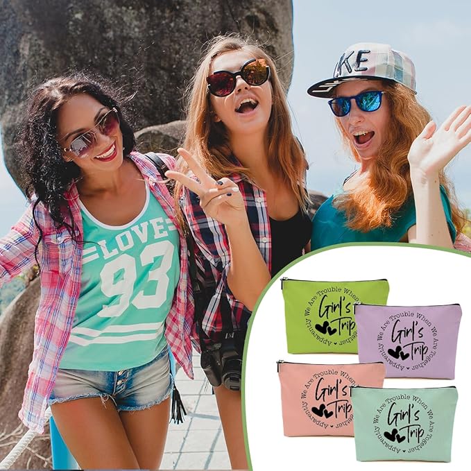 4Pcs Girls Trip Gifts Favors, Girls Weekend Gifts Makeup Bag, Vegas Gifts Weekend Bag 2025 End of Year Vacation Cosmetic Bag, Friendship Gifts for Women Friend, 2025 Vegas Souvenir Gifts Toiletry Bag