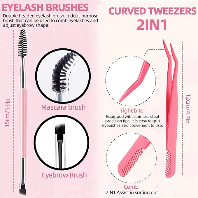 DIY Fluffy Lash Extension Kit 900Pcs D Curl 9-18mm Lash with Lash Bond and Seal,Quick Glue Remover Lash Shampoo Cleansing Brush Wristband Tweezers Eyelash Brush Mini Applicator (LASH005)