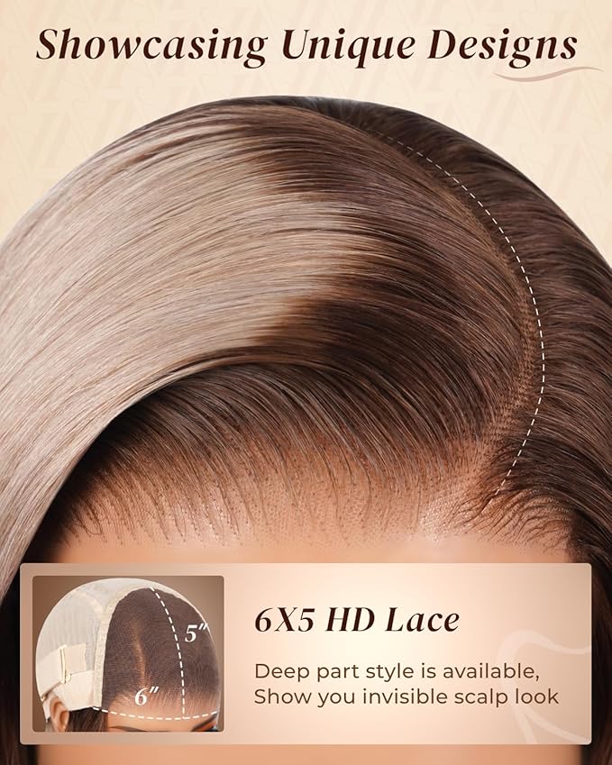 Arabella 20/Ash Blonde Bob Wig Human Hair 5x6 Wear and Go Glueless Wigs Human Hair 230% Density Ombre Straight Bob Wig Lace Front Wigs Pre Cut Lace Pre Bleached Knots(12inch, 5x6 Glueless Bob)