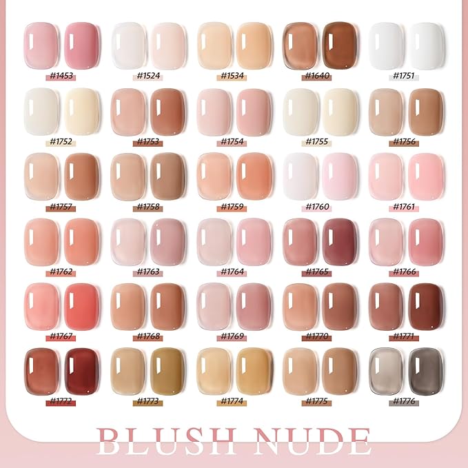 GAOY Jelly Gel Nail Polish Set, 33Pcs Sheer Pink Nude Gel Polish Kit with Glossy & Matte Top Coat and Base Coat for Nail Art DIY at Home, Blush Nude