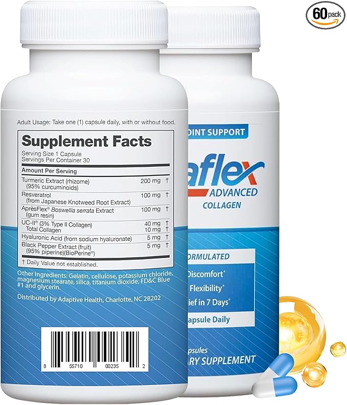 30 Counts Instaflle -x Advanced Join&t Support Supplement - Natural Formula for Join=t Health, Mobility & Flexibility - with Turmeric, Resveratrol, Boswellia Serrata, BioPerine & Coll-agen