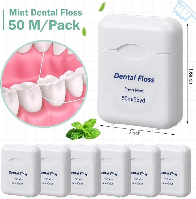 60 Pack Dental Floss Bulk Mint Flavored 50m Each Travel Dental Floss Oral Care for Teeth and Gum Protection(White)