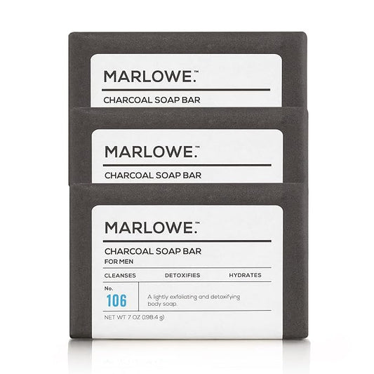 No. 106 Charcoal Soap 7 oz (3 Bars) Body Bar Soap for Men, Cleansing, Purifying & Hydrating with Natural Extracts, Shea Butter, Olive Oil & Green Tea Extracts, Fresh Woodsy Scent
