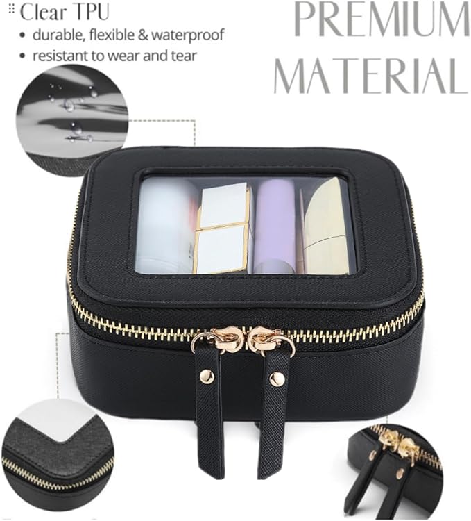 Small Clear Makeup Bag Travel Cosmetic Case, Portable Make Up Organizer Traveling Compact Car Bag for Essentials Transparent Toiletry Bag with Zipper