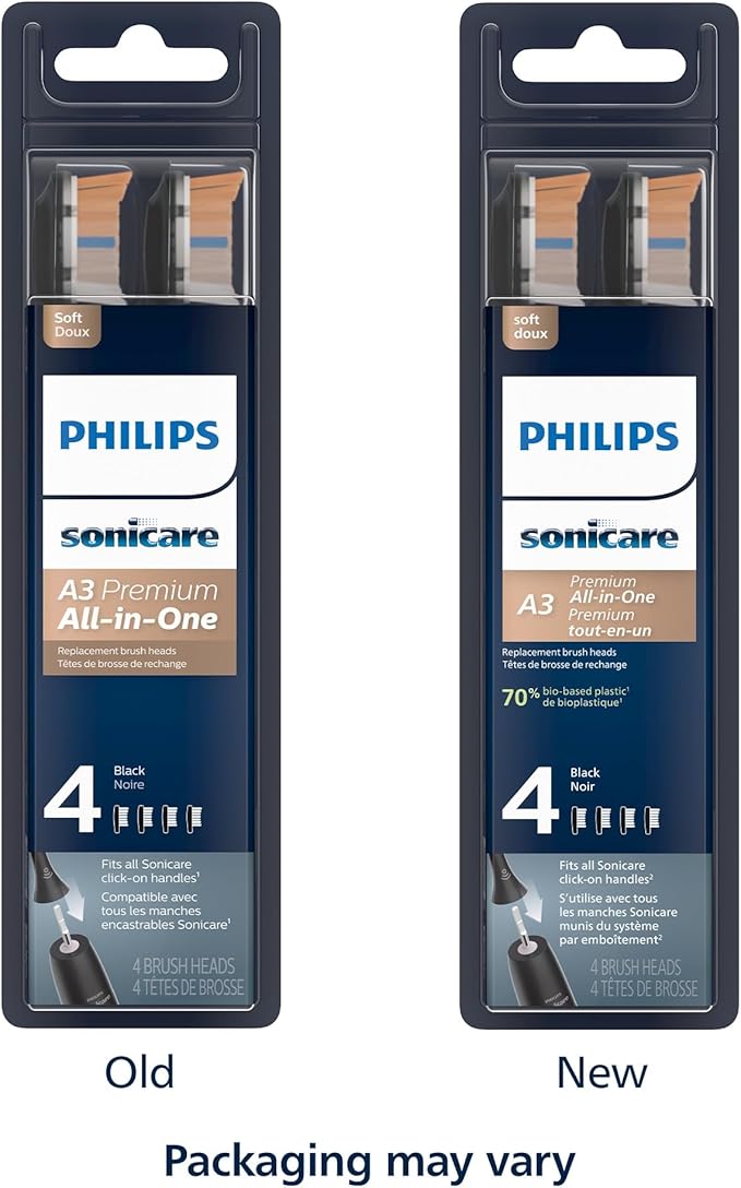 Philips Sonicare Premium All-in-One (A3) Replacement Toothbrush Heads, HX9094/95, Smart Recognition, Black 4-pk