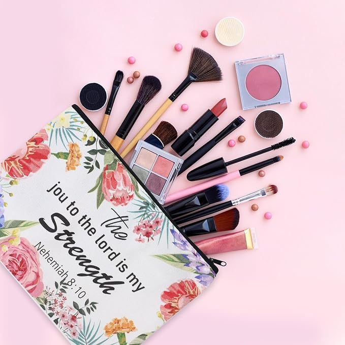 24 Pcs Christian Makeup Bag Bible Cosmetic Bags Inspirational Bible Verse Toiletry Pouches Canvas Motivational Pouches with Zipper for Women Organize Cosmetics Toiletries Stationery(Floral)