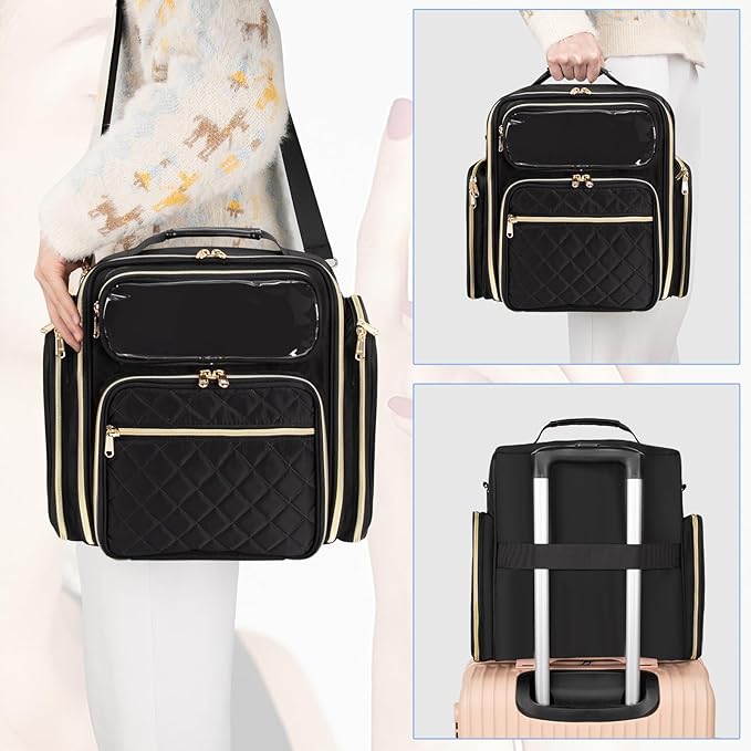 OCHEAL Nail Polish Organizer Case for 50-60 Bottles (15ml) - Portable Manicure Storage Bag with 2 Detachable Pouches, Nail Lamp Compartment & Tools Sections - Travel-Friendly Cosmetic Carrying,Black