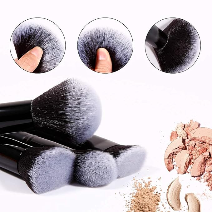 DUcare Makeup Brushes 15Pcs Premium Synthetic Kabuki Makeup Brush Set, Professional Foundation Concealers Powder Blush Blending Face Eye Shadows Black Brush Sets