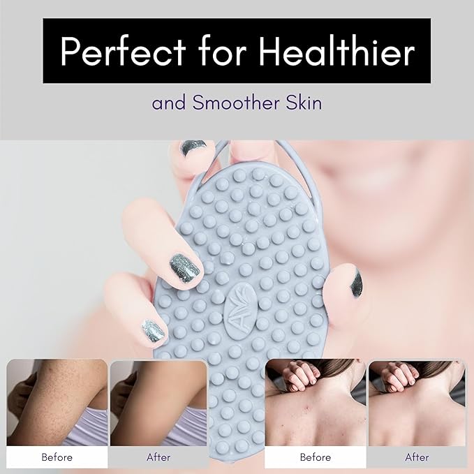 Avilana Body and Face Scrubber Combo – Includes Dual-Sided Body Scrubber and Gentle Face Scrubber – Hygienic, Long-Lasting, and Gentle for Body and Face (Dark Gray with Silver)