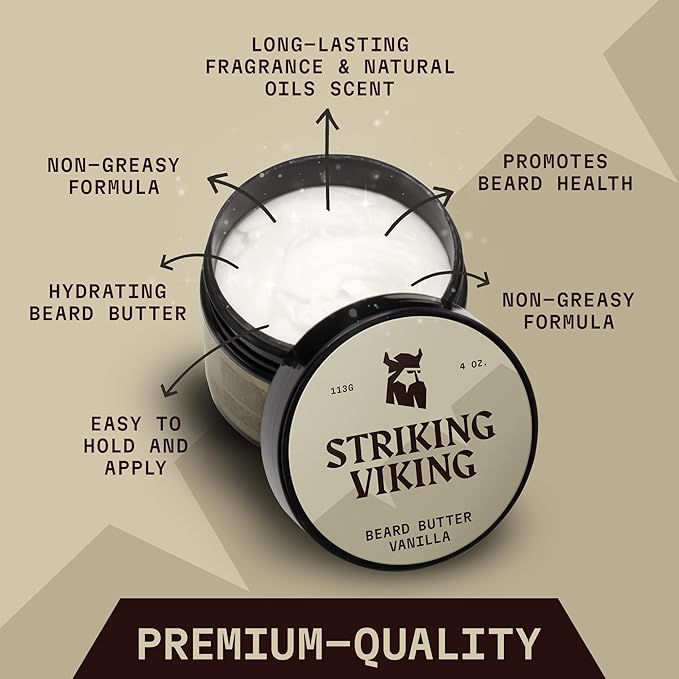 Striking Viking Pack of 2 Beard Balm (2oz) and Beard Butter (4oz) Vanilla Scent