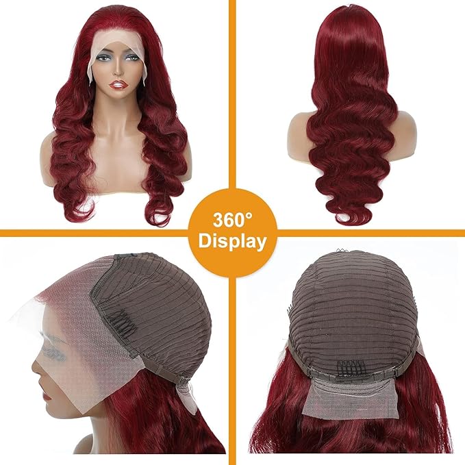 99j Burgundy Lace Front Wigs Human Hair Body Wave Lace Front Wigs Human Hair Pre Plucked 180% Density Wine Red Wig Human Hair Colored Wigs for Women 13x4 HD Lace Frontal Wigs Human Hair 24 inch
