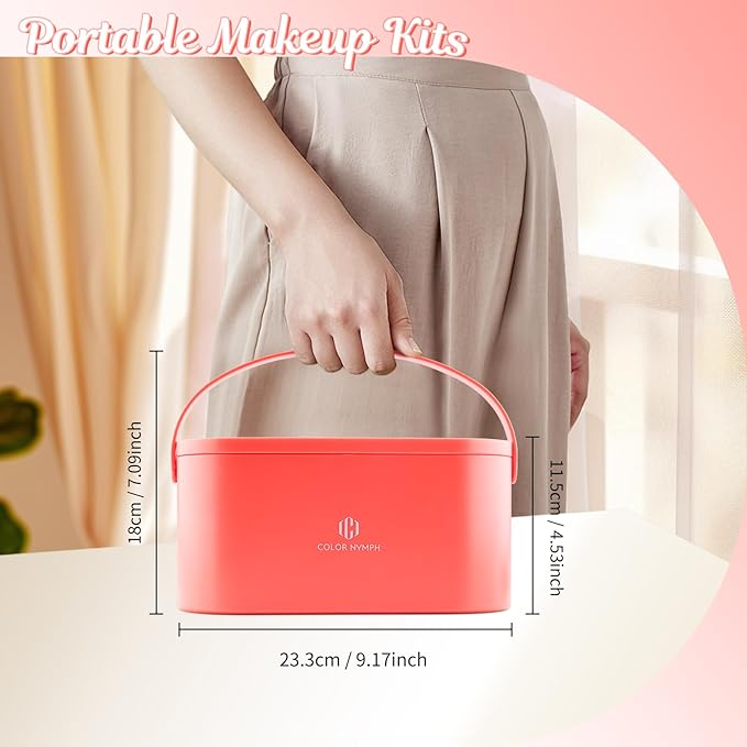 Color Nymph Makeup for Kids with LED Mirror, Make Up Set with Carrying Case for Beginners, Including 26-Color Face Palette Highlighter Lipgloss Eyeliner Dual-Ended Brush