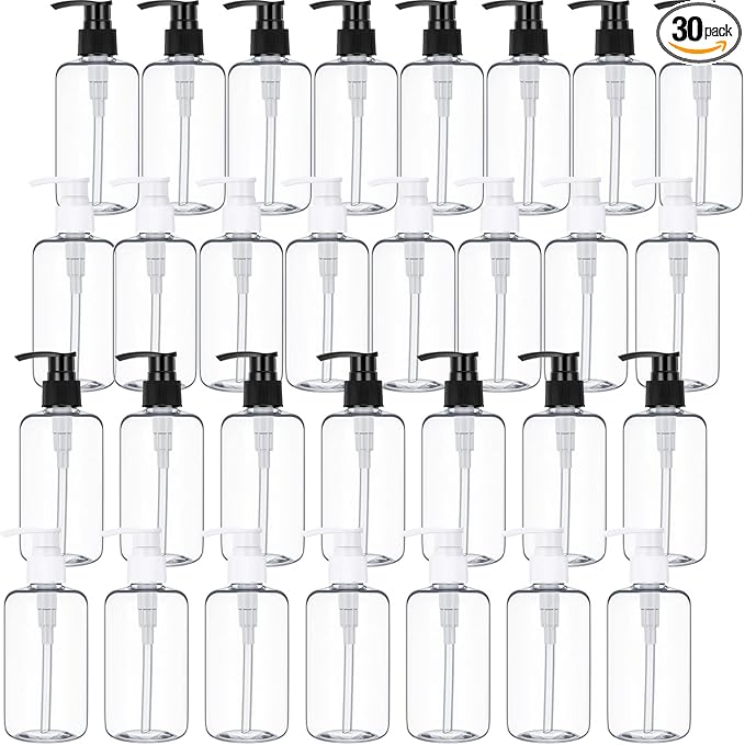 30 Pcs 10 oz Plastic Pump Bottle Dispenser Empty Lotion Bottle with Pump Refillable Clear Hand Soap Dispenser Portable Travel Lotion Container for Body Wash Liquid Soap Shampoo Essential Oil, 2 Colors
