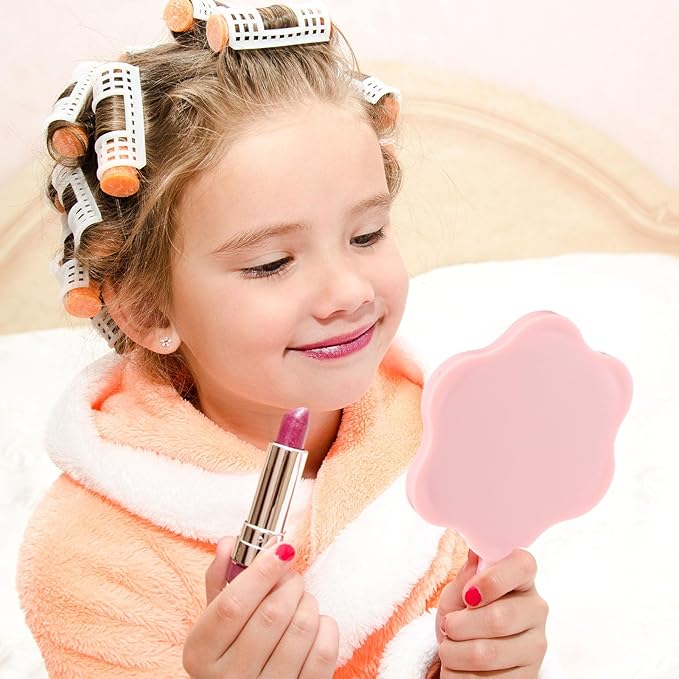 50 Pcs Handheld Mirror Bulk Small Hand Mirror with Handle Portable 2.87 x 5.51 Inches Plastic Compact Makeup Cosmetic Tools for Travel Daily Use (Black,White,Lotus Pink,Blue,Purple)