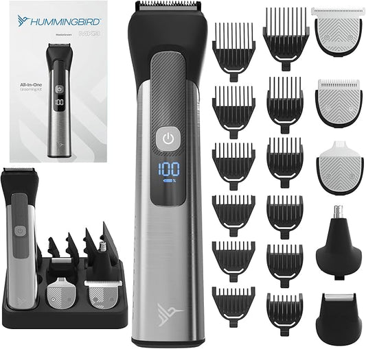 HUMMINGBIRD MK9 MasterGroom All-in-One Trimmer – 21-Piece Men's Grooming Kit for Beard, Head, Hair, Body, and Face, Waterproof, Stainless Steel, USB C Rechargeable, LED Display