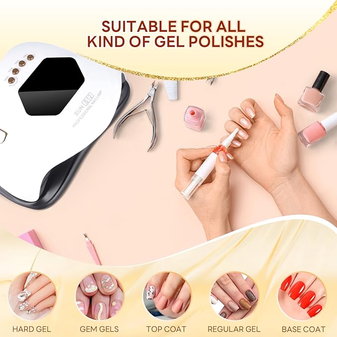 268W UV LED Nail Lamp, HeerMua Nail Dryer for Gel Polish, Fast Curing Gel Polish Light 4 Timers,Professional LED Nail Lamp UV Nail Light with Portable Handle, 57Pcs Lamp Beads and Automatic Sensor