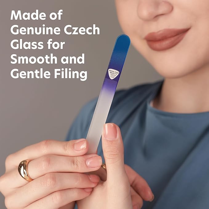 BONA FIDE BEAUTY Czech Glass Nail File Set, Ergo Nail File Value Bundle - His and Hers Gifts