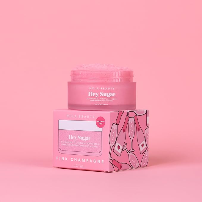 NCLA - Hey, Sugar Body Scrub | Smooth, Exfoliate, Hydrate Skin | Shea, Mango + Cocoa Butters | Vegan, Cruelty-Free, Clean Skincare (Pink Champagne; 100g | 3.38 oz)