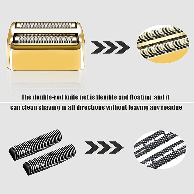 Shaver Replacement Foil and Cutters compatible with BaBylissPRO Barberology Double FXFS2 (2PC Gold)