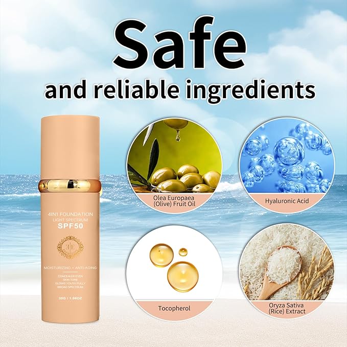 Biology 4-in-1 Foundation Hydrating Medium Spectrum Full Coverage Lotion Foundation, Protecting from Sun with SPF 50+, 4 1 Concealer Waterproof Longwear (Light, 1 FL OZ)