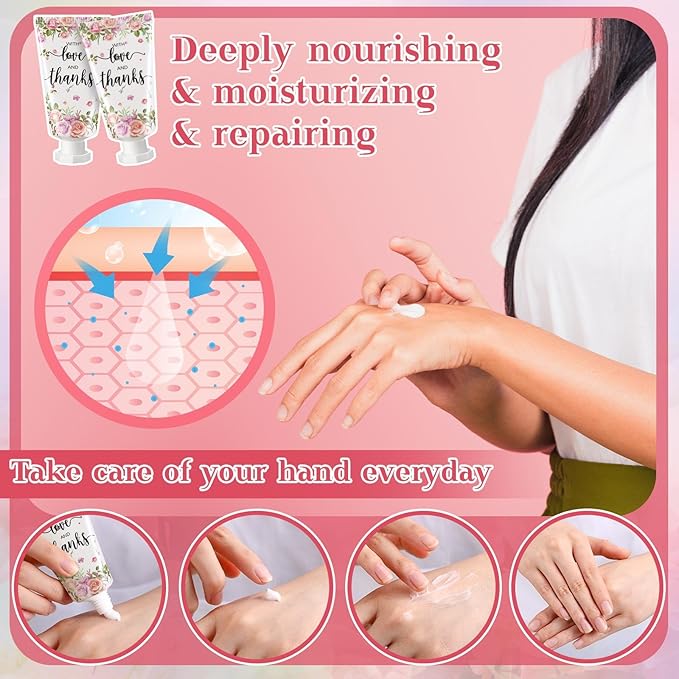 48 Sets Baby Shower Hand Cream Party Favors for Guests Gift Bulk Travel Size Hand Lotion Set for Baby Shower Wedding Christmas(Rose)