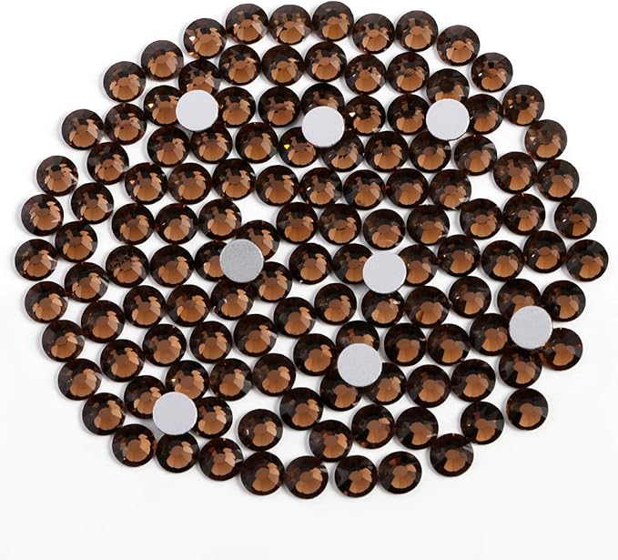 Beadsland 1440pcs Flat Back Crystal Rhinestones Round Gems for Nail Art and Craft Glue Fix, Smoked Topaz, SS10, 2.7-2.9mm