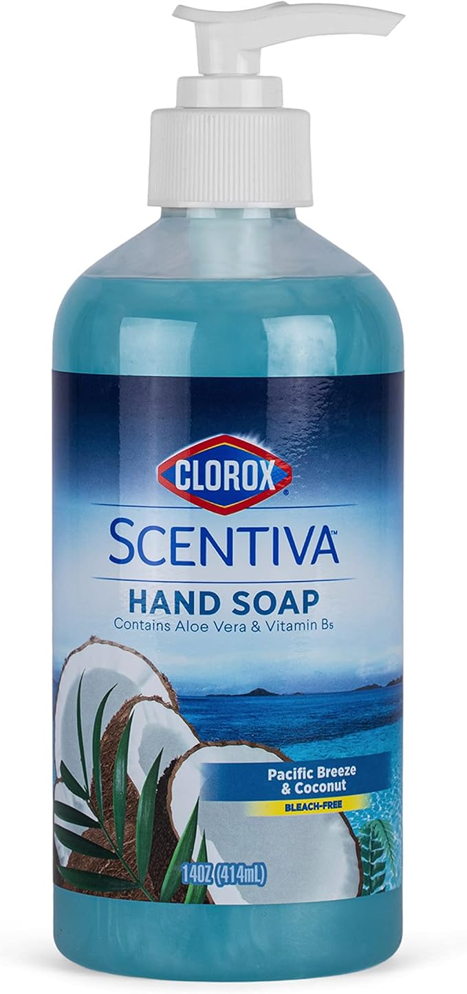 Clorox Scentiva Liquid Hand Soap 14 oz Liquid Hand Wash with Vitamin B5 BleachFree Scented Hand Soap for Kitchen or Bathroom, Pacific Breeze & Coconut, Aloe Vera, 1 Count