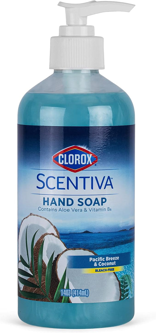 Clorox Scentiva Liquid Hand Soap 14 oz Liquid Hand Wash with Vitamin B5 BleachFree Scented Hand Soap for Kitchen or Bathroom, Pacific Breeze & Coconut, Aloe Vera, 1 Count