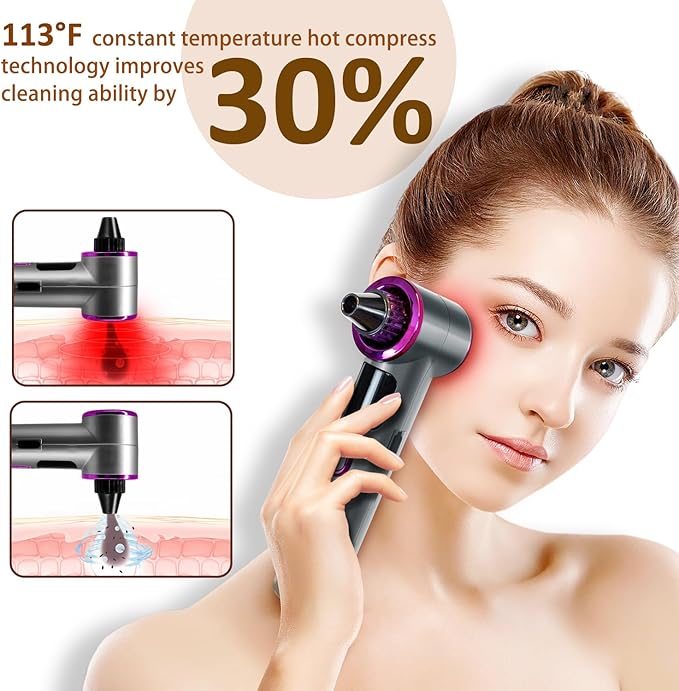 Blackhead Remover Vacuum with Heating, Blackhead Extractor 3 Adjustable Suction Levels 9 Modes, Pore Vacuum Blackhead Suction Remover, Comedone Extractor Kit for Deep Pore Cleaning (Purple)