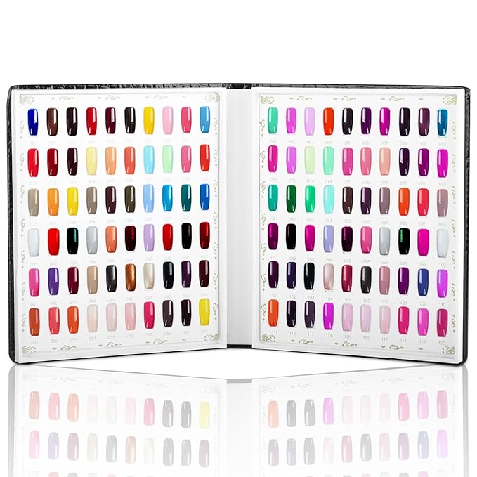 120 Nail Color Chart Display Book, Plastic Nail Swatches Nail Gel Color Card with 240PCS Natural Colours Replacement Nails Nail Art for Nail Salons, DIY Nail Art at Home (Black)