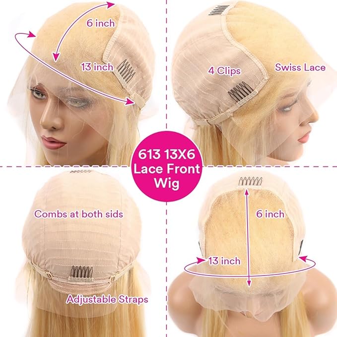 613 Lace Front Wig Human Hair 200 Density Blonde Wig Human Hair 13X6 Straight Lace Front Wigs Human Hair Pre Plucked 613 HD Lace Frontal Wigs Human Hair for Women Natural Hairline(22 Inch)