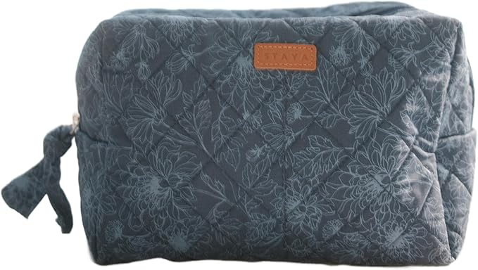 Staya Quilted Toiletry Pouch - Compact, Versatile, and Stylish Bag for All Your Essentials (Indigo Petals)