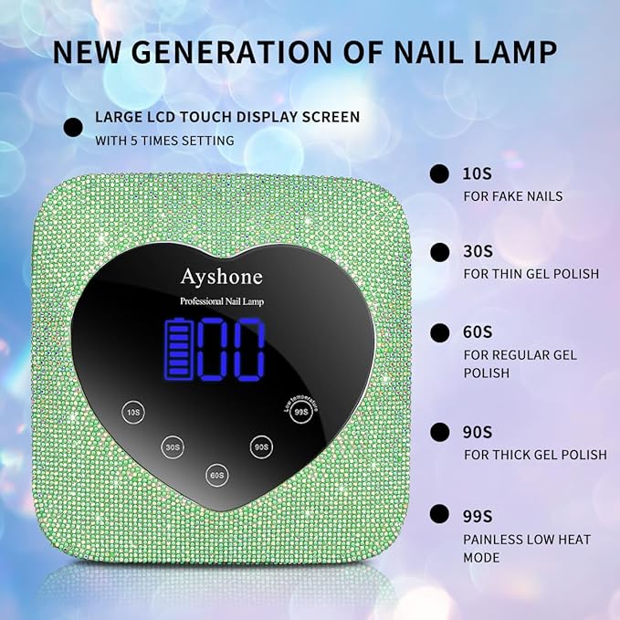 Cordless UV LED Nail Lamp,72W Rechargeable Nail Dryer Gel Polish Light with Large LCD Display,Rechargeable Nail Curing Lamp for Salon & Home (Pearl Green)