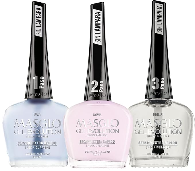 MASGLO Gel Evolution – Set of 3 Nail Polishes No UV/LED Lamp Needed, Fast-Drying, 12-Day Wear, 14-Free Formula, High-Gloss Finish, vegan (0.5 oz Each) h