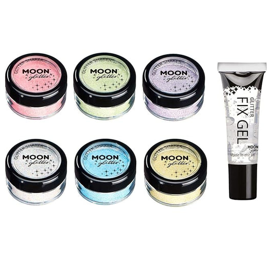 Pastel Glitter Shakers by Moon Glitter – 100% Cosmetic Glitter for Face, Body, Nails, Hair and Lips - 0.10oz - Set of 6 colours