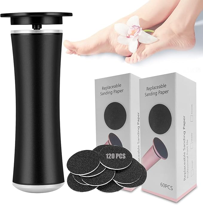 Electric Foot File Callus Remover Professional Foot File Pedicure Tools Adjustable Speed 120pcs Replacement Sandpaper disc Easy to Remove Cutin Dead Skin calluses(Black 120pcs)