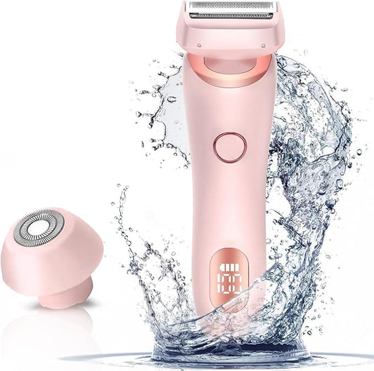 Electric Razors Shaver for Women, 2-in-1 Womens Electric Razor for Leg Arm Face, Cordless Bikini Trimmer Hair Removal for Women with Detachable Head, Painless,IPX7 Waterproof,Wet & Dry,Pink