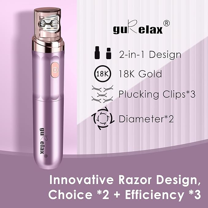 Facial Epilator Hair Remover, Electric Hair Removal Epilator for Women, Plucker for Face/Lip, Portable 2-in-1 Lipstick Styling Epilation System,18 Carat Gold Plated Head with Pouch