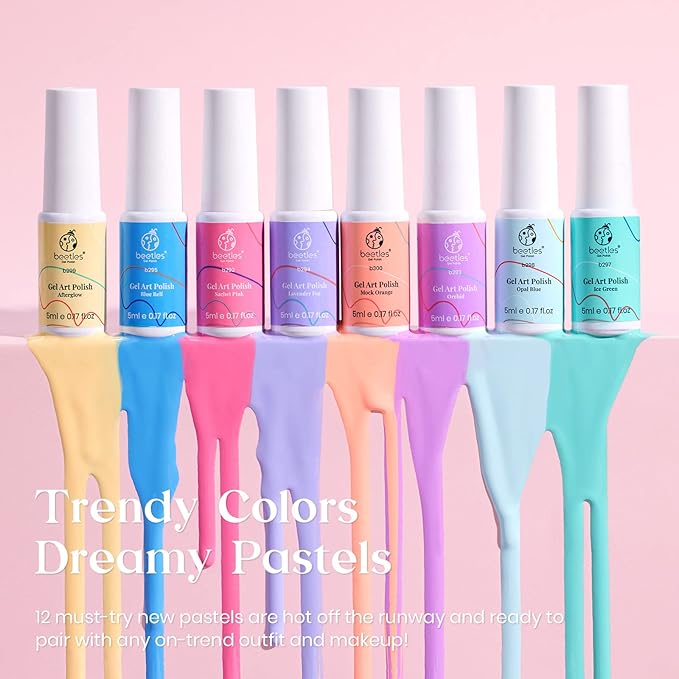 beetles Gel Polish Nail Art Liner Set Unicorn Dreamy Gel Liner Nail Polish White Black Red Silver Nude Glitter Colors Paint Swirl Built Thin Brush in Bottle Soak off Led Lamp Manicure Kits