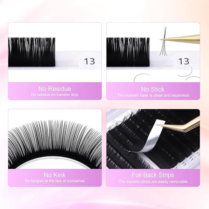 NAGARAKU Eyelash Extensions Individual Lashes 0.10 LC curl 7-15mm Mix Classic Faux Mink 16 rows Matte Black Soft Natural