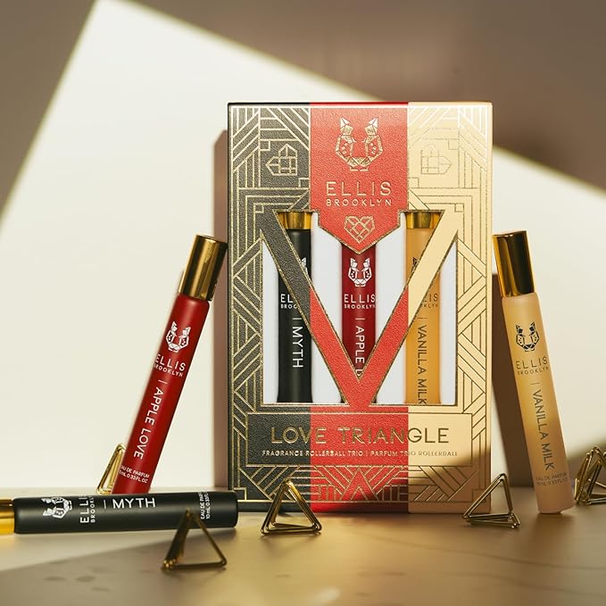 Ellis Brooklyn LOVE TRIANGLE Rollerball Trio - Clean Perfume for Women, APPLE LOVE, VANILLA MILK, MYTH Rollerball Perfume Travel Size Perfume Gift Set
