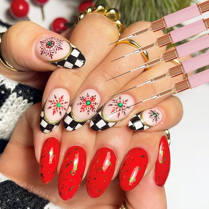 Nail Art Liner Brushes Pink Set,Double-End Nail Art Brushes 10 Heads Striping Liner Brush For Long Lines Detail Thin Nail Art Brush Metal Handle Striper Brushes for Valentine's Day or Birthdays Gift