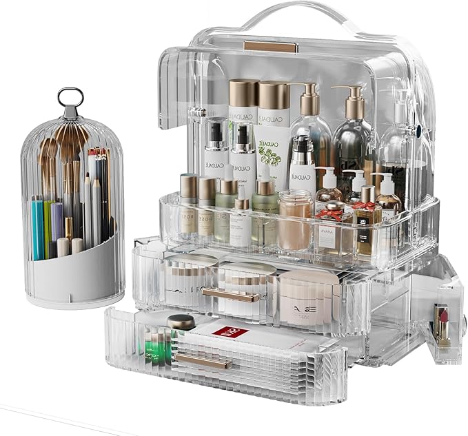Makeup Organizer, Skincare Holder Bathroom Counter Organizer, Birthday Mothers Day Gifts for Mom Women Teen Girl, Storage Box Cosmetic Display Cases for Vanity, Dresser, Countertop (Clear)
