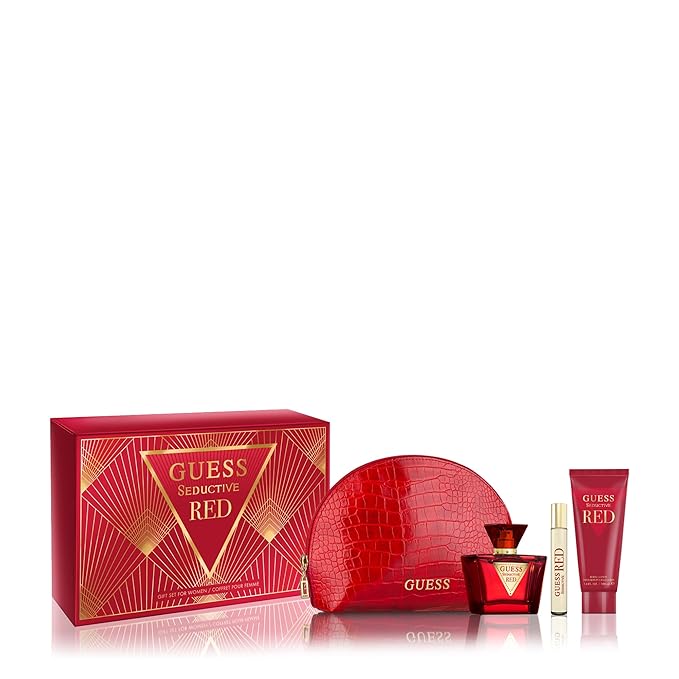 Guess Guess Seductive Red 2.5oz EDT Spray, 3.4oz Body Lotion, 0.5oz Travel EDT Spray, Pouch Women 4 Pc Gift Set