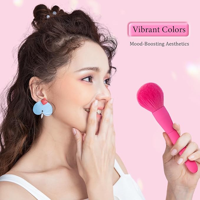 Makeup Brush Set, 15 Piece Quality Makeup Brushes, Premium Synthetic Make Up Brushes for Foundation Powder Blush Highlighter Concealer Makeup Brush Kit for Travel, Hot Pink