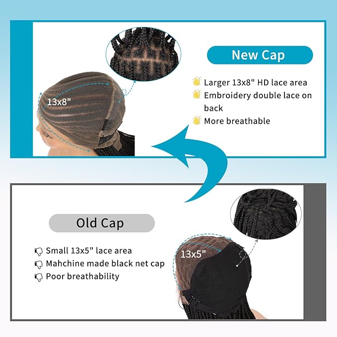 13X8 HD Lace Front Braided Wigs Cornrow Braided Wigs for Women Box Braid Wig with Baby Hair Side Parted Human Hair Blended Braided Lace Front Wigs Black 36 Inch