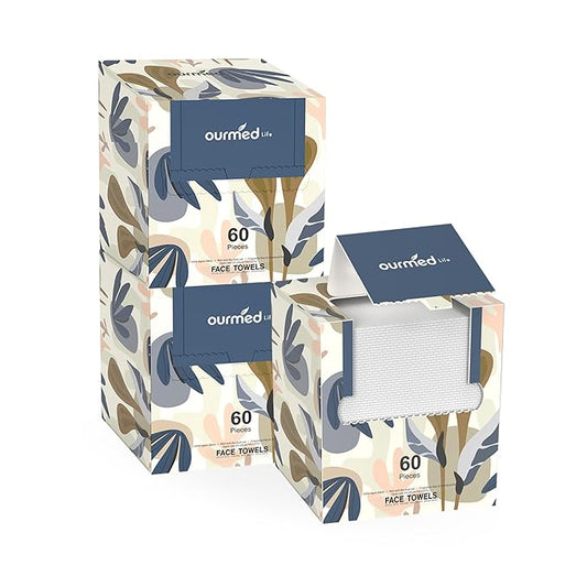 Ourmed Life Face Towels, Disposable Biodegradable Facial Towels for Sensitive Skin, Lint- free Face Wipes for Washing Face, Skincare and Makeup Remover, Dry Wipes, 10"×7.8" Extra Large, 180 Count