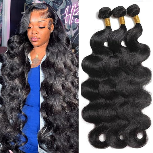 Cirvty 12A Human Hair Bundles Brazilian Body Wave Hair Bundles 26 28 30 Inch 100% Unprocessed Virgin Weave 3 Bundles Human Hair Body Wave Human Hair Bundles Deals Natural Black