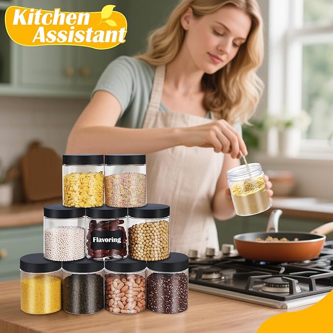 36 PCS 16 OZ Plastic Jars with Screw On Lids, Pen and Labels Refillable Empty Round Slime Cosmetics Containers for Storing Dry Food, Makeup, Slime, Honey Jam, Cream, Butter, Lotion, black