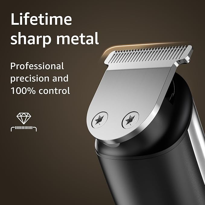 Electric Beard Trimmer for Men: 16-in-1 Professional Barber Hair Clippers - Cordless Grooming Kit - Turbo Speed & Precision Blades, Silver
